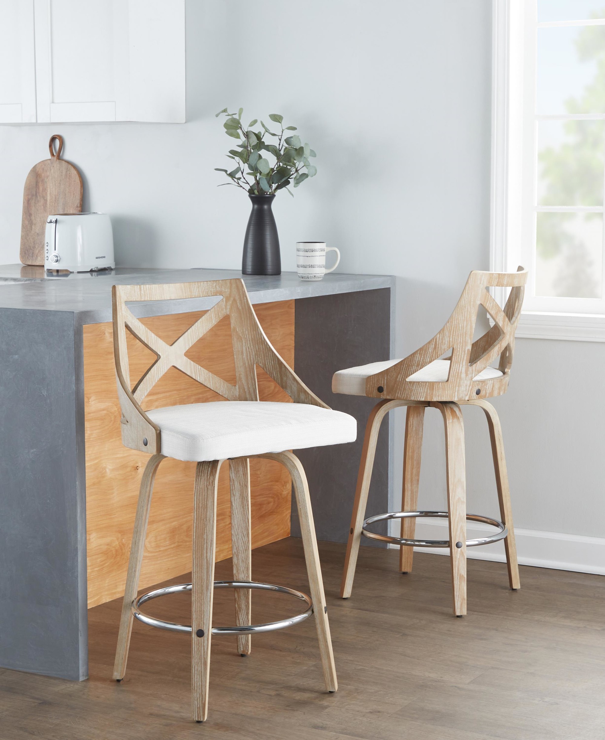 Charlotte 26-Inch White Washed Farmhouse Swivel Counter Stools (Set of 2) 1 Charlotte 26-Inch White Washed Farmhouse Swivel Counter Stools (Set of 2)