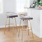 Charlotte 30 Glam Gold Grey Velvet Swivel Barstools (Set of 2)