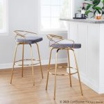 Charlotte 30 Glam Gold Grey Velvet Swivel Barstools (Set of 2)
