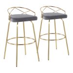 Charlotte 30 Glam Gold Grey Velvet Swivel Barstools (Set of 2)