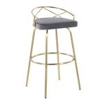 Charlotte 30 Glam Gold Grey Velvet Swivel Barstools (Set of 2)