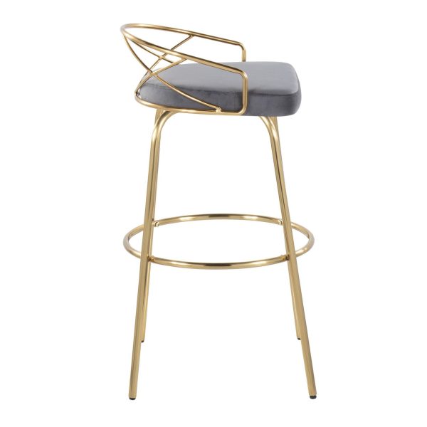 Charlotte 30 Glam Gold Grey Velvet Swivel Barstools Set of 2 5