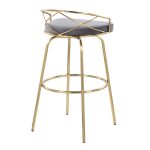 Charlotte 30 Glam Gold Grey Velvet Swivel Barstools (Set of 2)