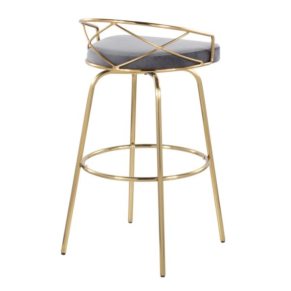 Charlotte 30 Glam Gold Grey Velvet Swivel Barstools Set of 2 6