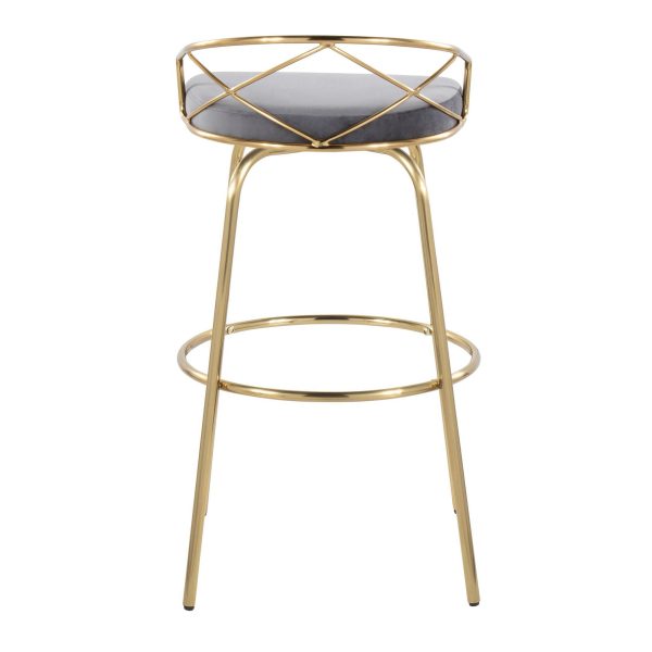 Charlotte 30 Glam Gold Grey Velvet Swivel Barstools Set of 2 7