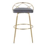 Charlotte 30 Glam Gold Grey Velvet Swivel Barstools (Set of 2)