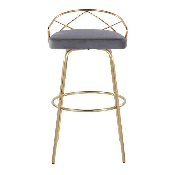 Charlotte 30 Glam Gold Grey Velvet Swivel Barstools Set of 2 8