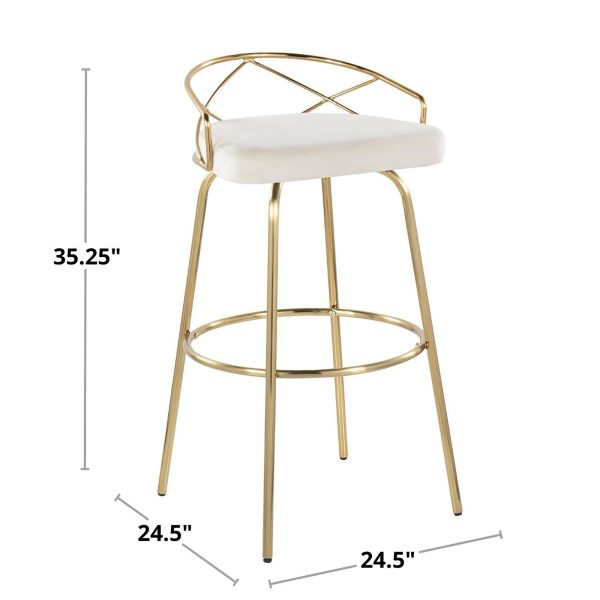 Charlotte 30 Glam Gold Grey Velvet Swivel Barstools Set of 2 9
