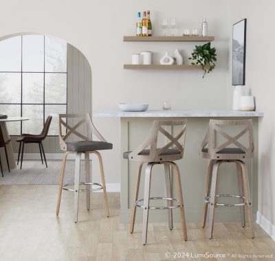 Charlotte 30 Grey Farmhouse Swivel Barstool (Set of 2)