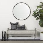 Charlotte 55.0L Gray Herringbone Fabric Seat w/ Antique Nickel Metal Frame Bench