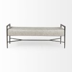 Charlotte 55.0L Gray Herringbone Fabric Seat w/ Antique Nickel Metal Frame Bench