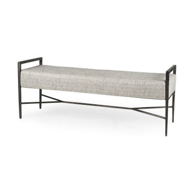 Charlotte 55.0L Gray Herringbone Fabric Seat w/ Antique Nickel Metal Frame Bench
