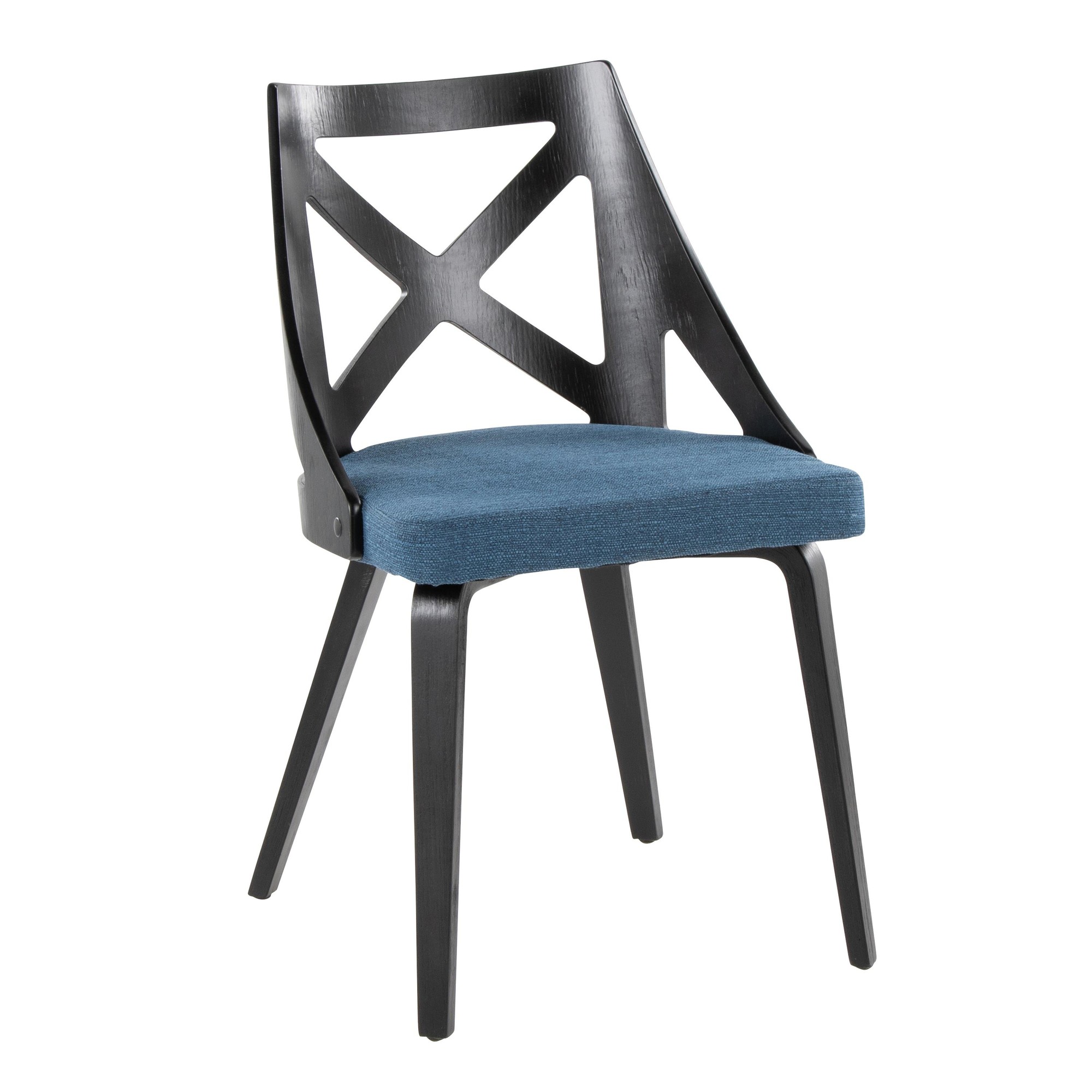 Charlotte Black Wood Blue Fabric Farmhouse Chairs (Set of 2) 3 Charlotte Black Wood Blue Fabric Farmhouse Chairs (Set of 2) - Image 3