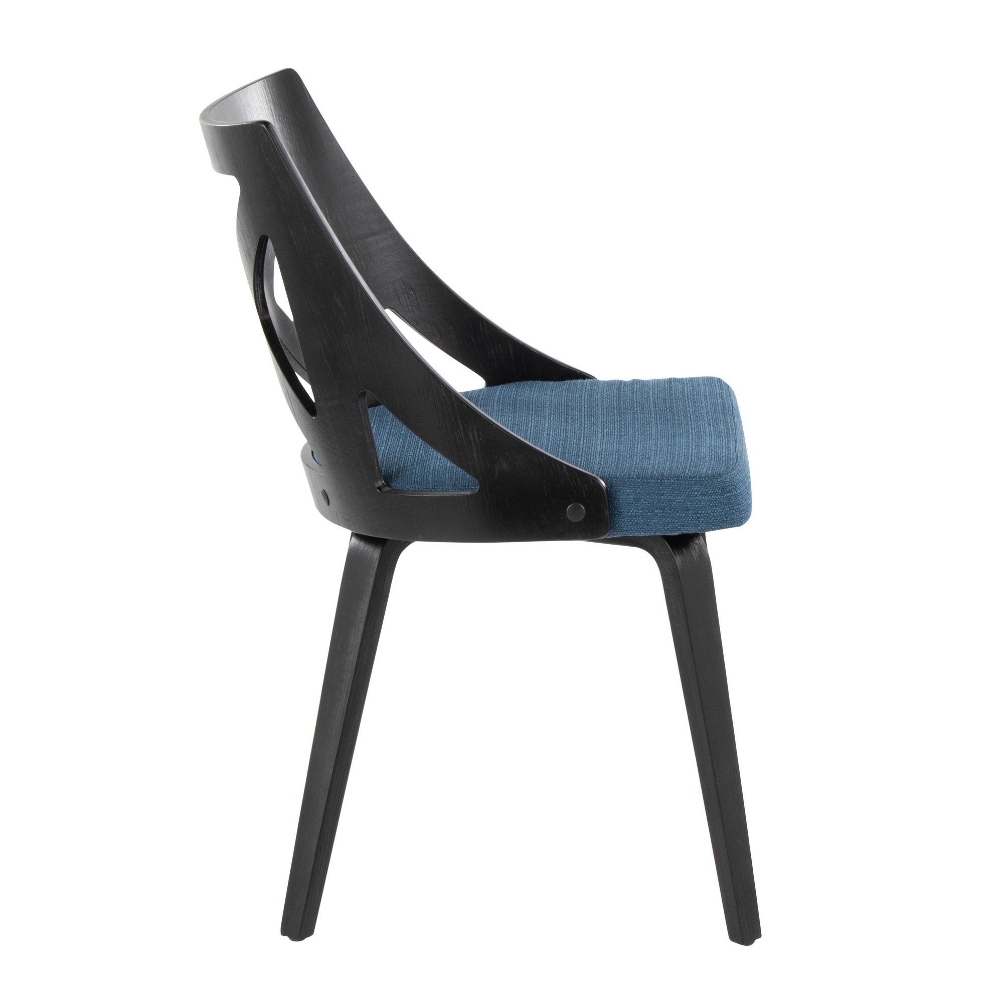 Charlotte Black Wood Blue Fabric Farmhouse Chairs (Set of 2) 4 Charlotte Black Wood Blue Fabric Farmhouse Chairs (Set of 2) - Image 4