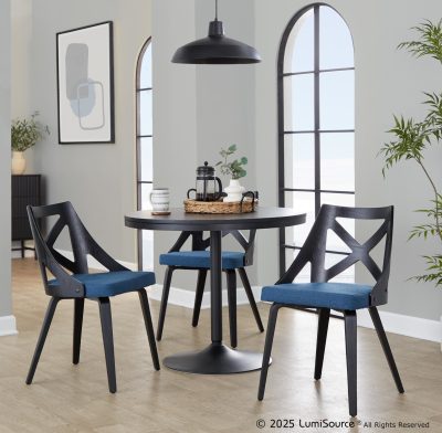 Charlotte Black Wood Blue Fabric Farmhouse Chairs (Set of 2)