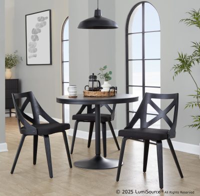 Charlotte Black Wood Farmhouse Dining Chairs Charcoal Fabric (Set of 2)