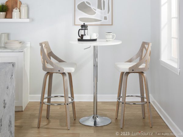 Charlotte Farmhouse Adjustable Swivel Barstool Cream Fabric Set of 2 2
