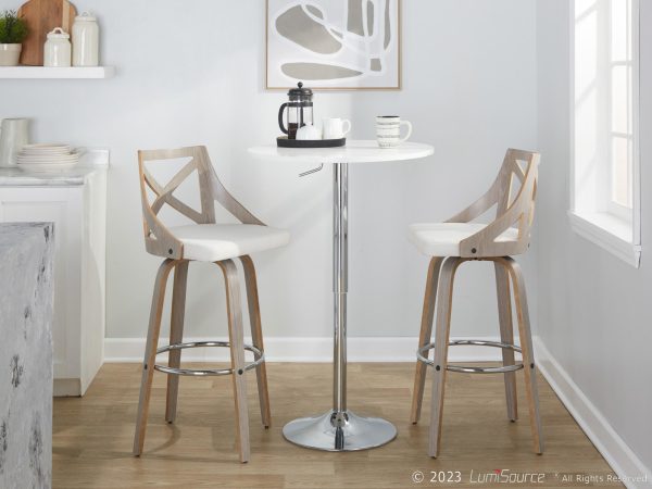 Charlotte Farmhouse Adjustable Swivel Barstool Cream Fabric Set of 2 3