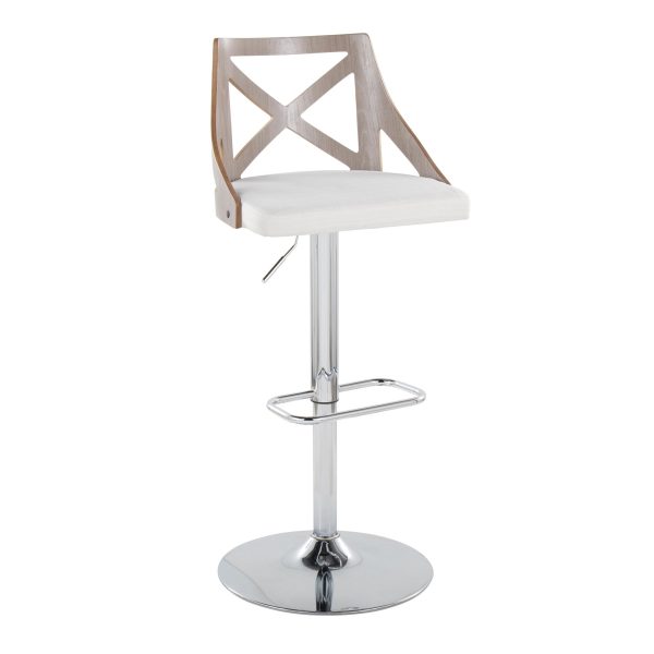 Charlotte Farmhouse Adjustable Swivel Barstool Cream Fabric Set of 2 5