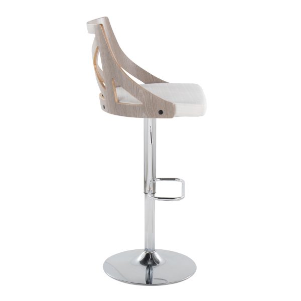Charlotte Farmhouse Adjustable Swivel Barstool Cream Fabric Set of 2 6