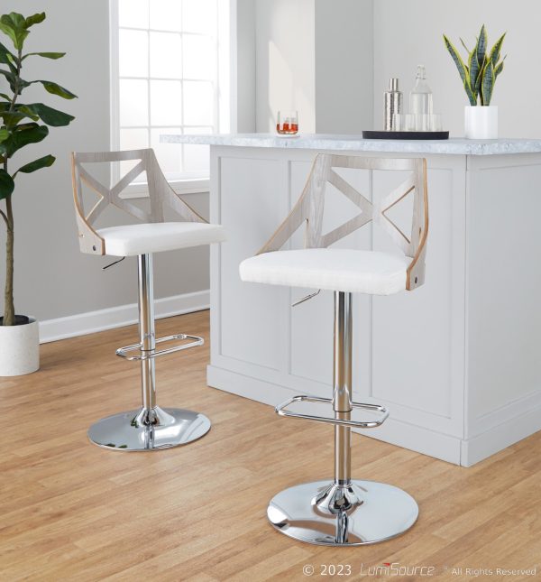 Charlotte Farmhouse Adjustable Swivel Barstool Cream Fabric Set of 2
