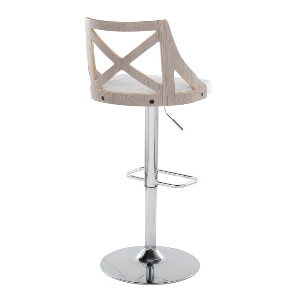Charlotte Farmhouse Adjustable Swivel Barstool Cream Fabric Set of 2 7