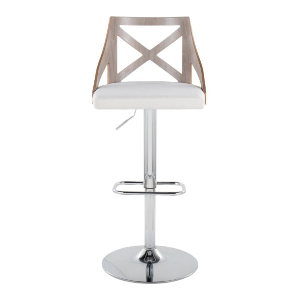 Charlotte Farmhouse Adjustable Swivel Barstool Cream Fabric Set of 2 9