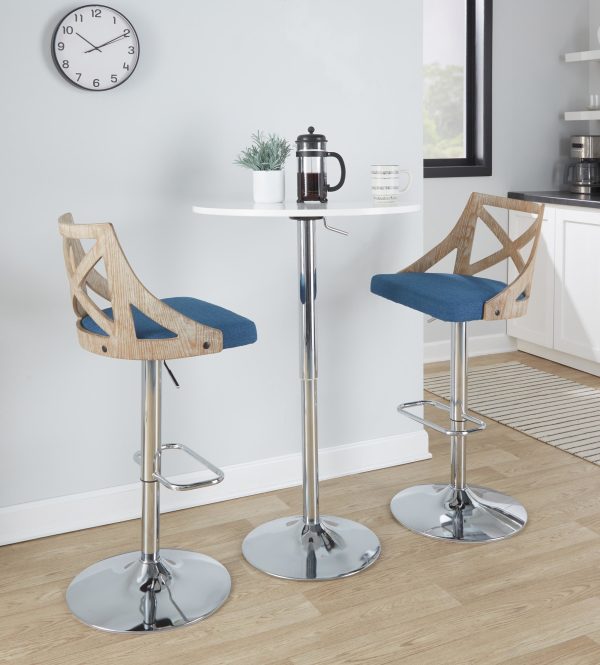 Charlotte Farmhouse Blue Adjustable Swivel Barstools Set of 2 1