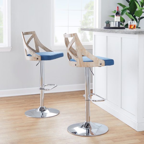 Charlotte Farmhouse Blue Adjustable Swivel Barstools Set of 2
