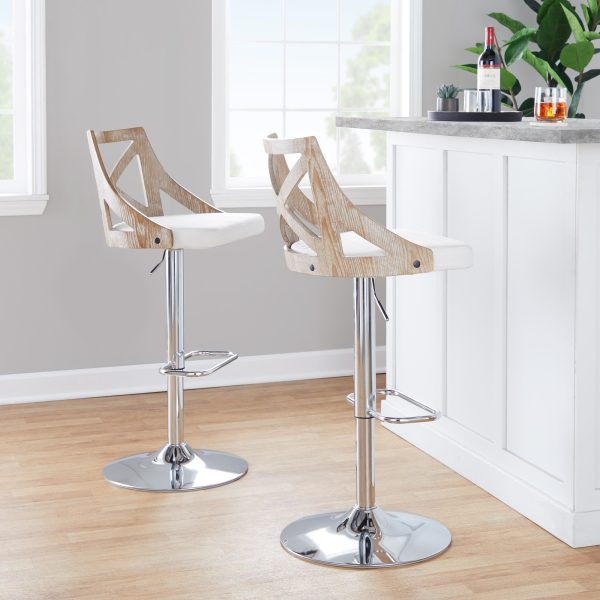 Charlotte Farmhouse Cream Swivel Adjustable Barstools Set of 2 1