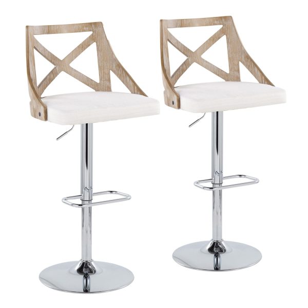 Charlotte Farmhouse Cream Swivel Adjustable Barstools Set of 2 2