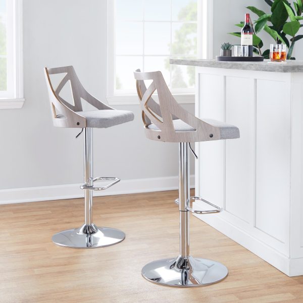Charlotte Farmhouse Grey Adjustable Swivel Barstools Set of 2 1