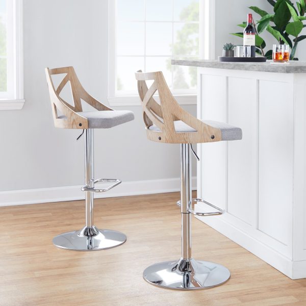 Charlotte Farmhouse Light Grey Adjustable Swivel Barstools Set of 2 1