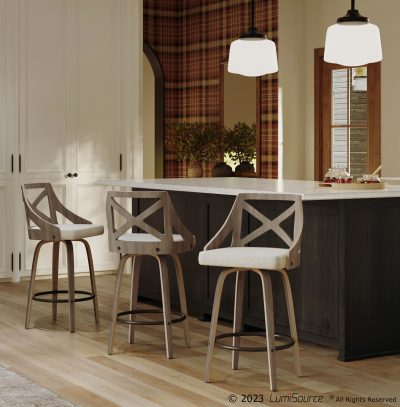 Charlotte Farmhouse Light Grey Wood Counter Stool Pair (Set of 2)