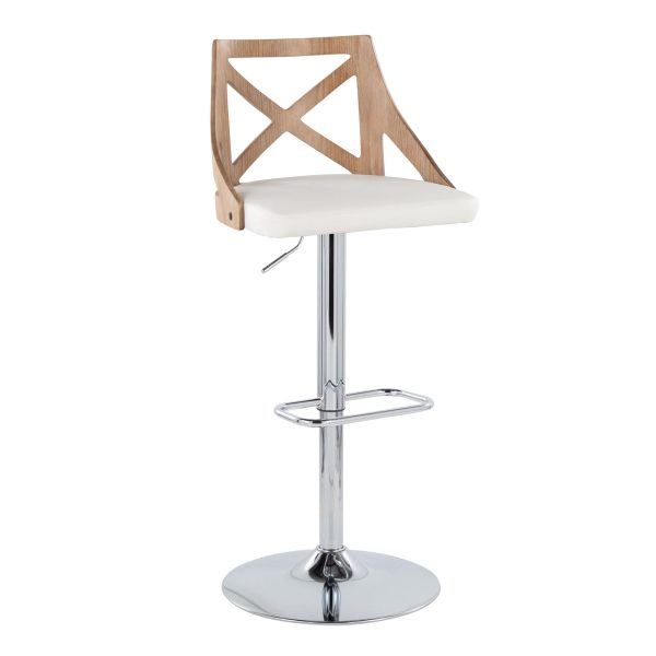 Charlotte Farmhouse White Faux Leather Adjustable Barstools Set of 2 3