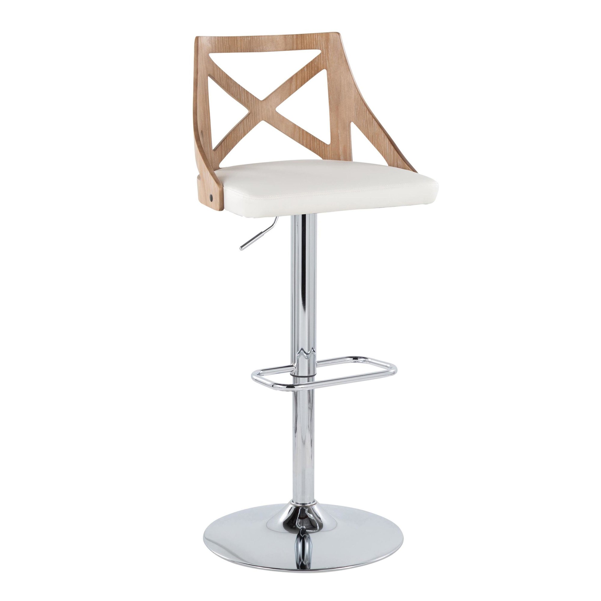 Charlotte Farmhouse White Faux Leather Adjustable Barstools (Set of 2) 4 Charlotte Farmhouse White Faux Leather Adjustable Barstools (Set of 2) - Image 4