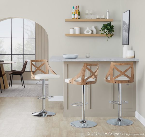 Charlotte Farmhouse White Faux Leather Adjustable Barstools Set of 2