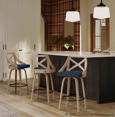 Charlotte Farmhouse White Washed Wood Blue Swivel Counter Stools (Set of 2)