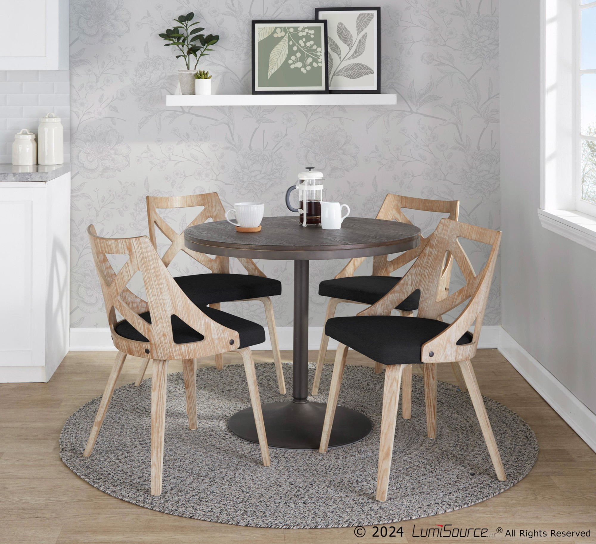 Charlotte Farmhouse White Washed Wood Dining Chairs, Charcoal (Set of 2) 2 Charlotte Farmhouse White Washed Wood Dining Chairs, Charcoal (Set of 2) - Image 2
