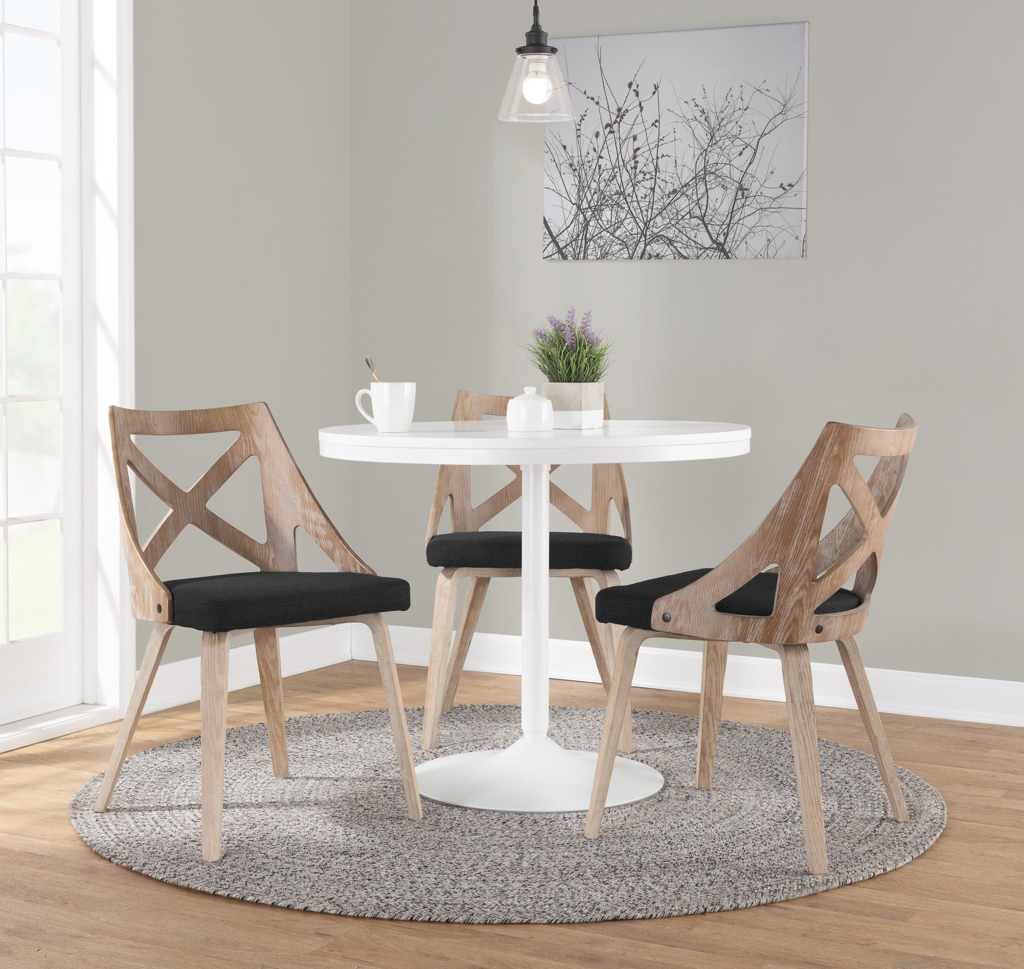 Charlotte Farmhouse White Washed Wood Dining Chairs, Charcoal (Set of 2) 3 Charlotte Farmhouse White Washed Wood Dining Chairs, Charcoal (Set of 2) - Image 3