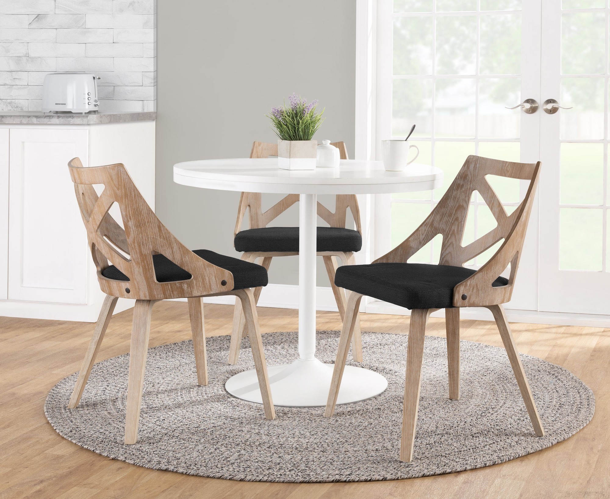 Charlotte Farmhouse White Washed Wood Dining Chairs, Charcoal (Set of 2) 4 Charlotte Farmhouse White Washed Wood Dining Chairs, Charcoal (Set of 2) - Image 4