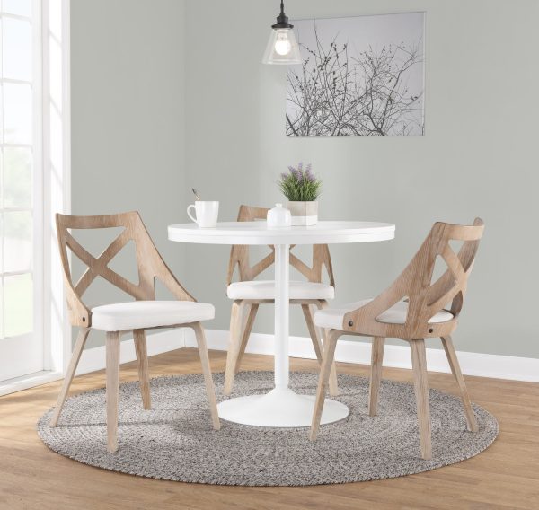 Charlotte Farmhouse White Wood Cream Dining Chairs Set of 2 3