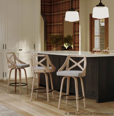 Charlotte Farmhouse White Wood Light Grey Counter Stool (Set of 2)