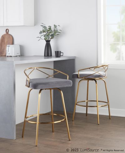 Charlotte Glam 26 Grey Velvet Swivel Counter Stools (Set of 2)