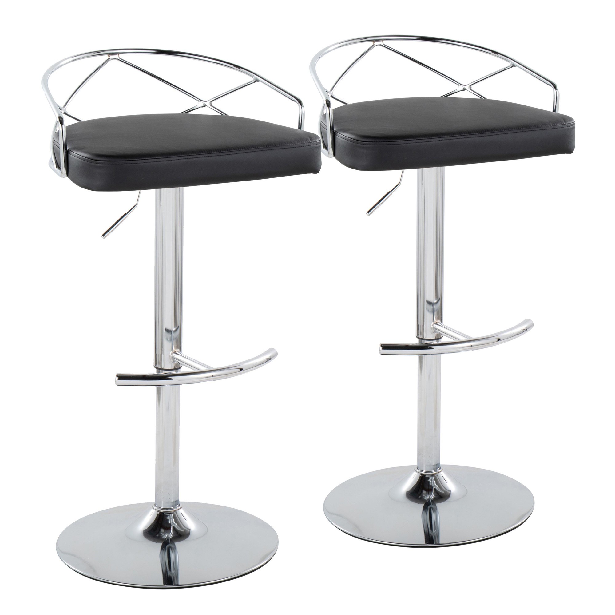Charlotte Glam Chrome Black Swivel Adjustable Barstools (Set of 2) 5 Charlotte Glam Chrome Black Swivel Adjustable Barstools (Set of 2) - Image 5