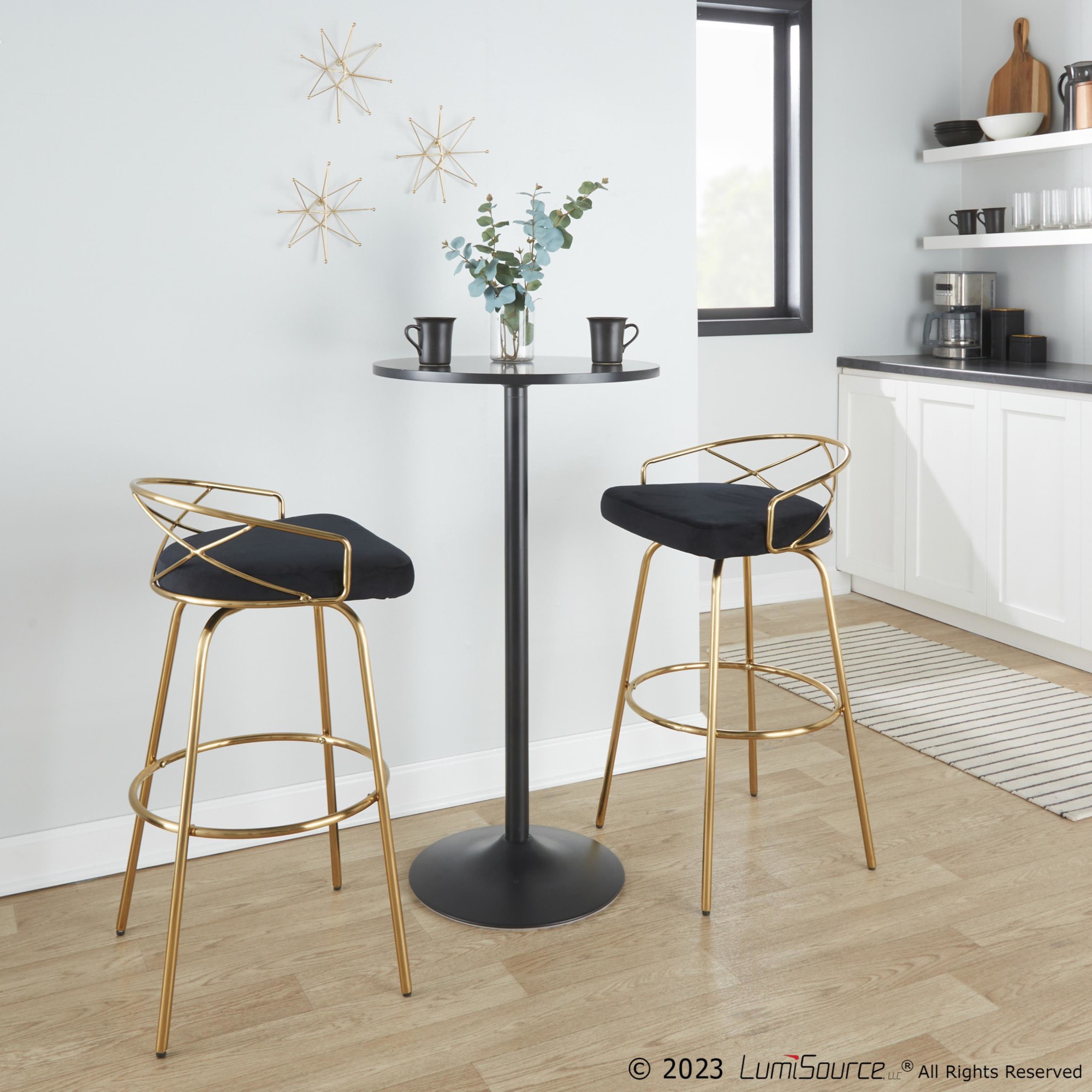 Charlotte Glam Gold and Black Swivel Barstools 30 (Set of 2) 3 Charlotte Glam Gold and Black Swivel Barstools 30 (Set of 2) - Image 3