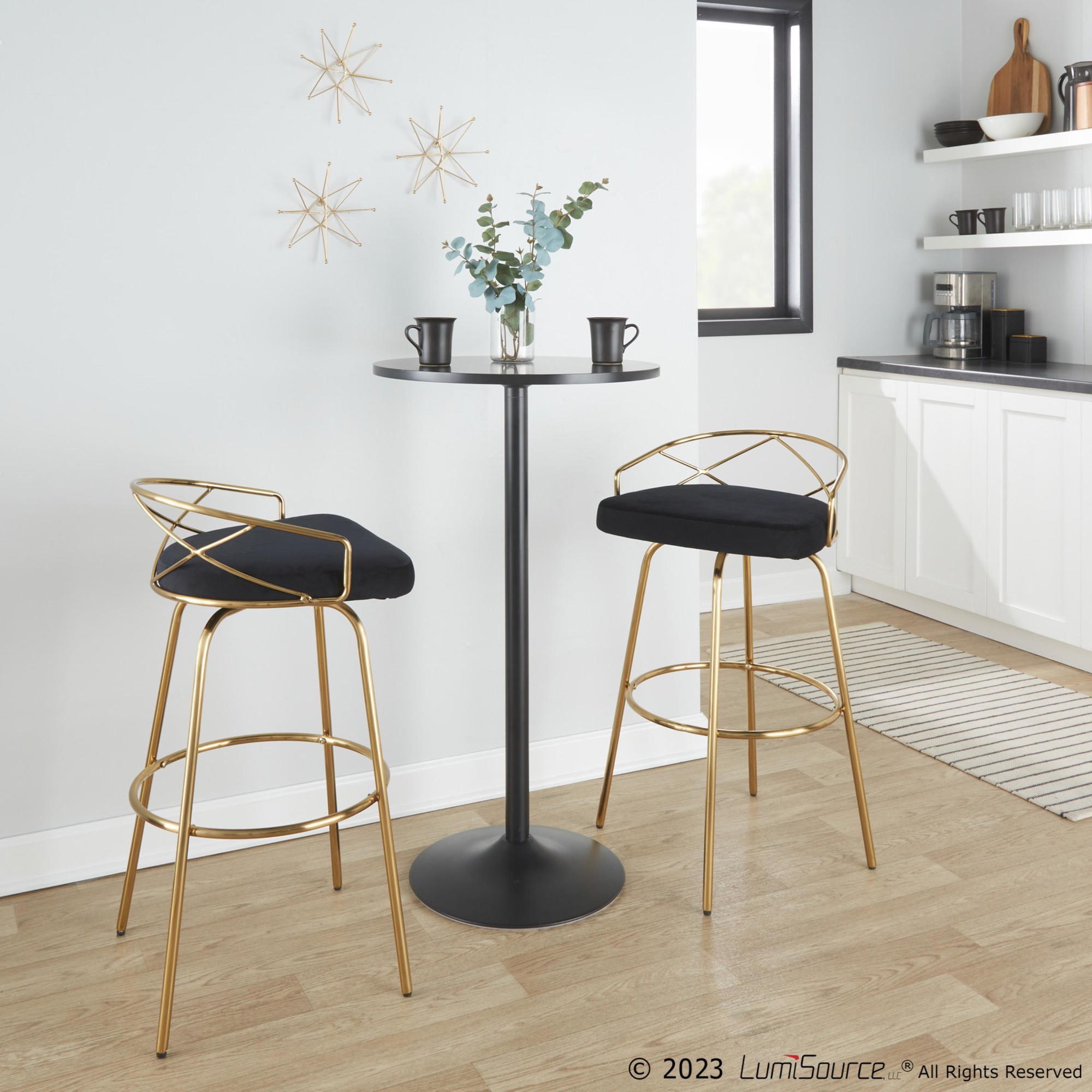 Charlotte Glam Gold and Black Swivel Barstools 30 (Set of 2) 4 Charlotte Glam Gold and Black Swivel Barstools 30 (Set of 2) - Image 4