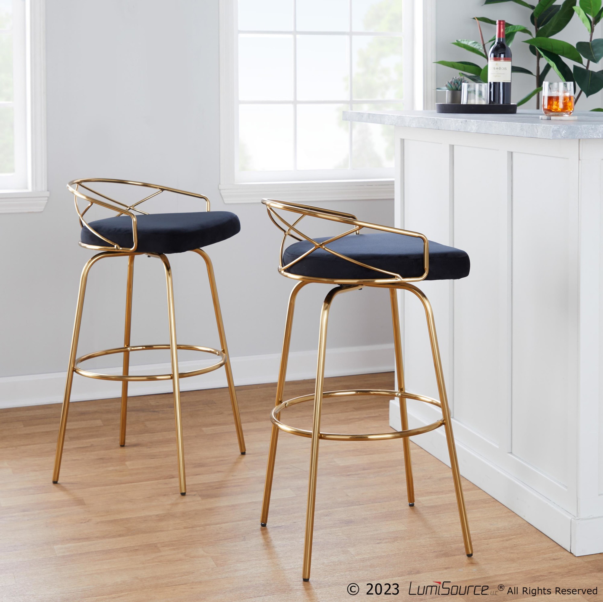 Charlotte Glam Gold and Black Swivel Barstools 30 (Set of 2) 1 Charlotte Glam Gold and Black Swivel Barstools 30 (Set of 2)