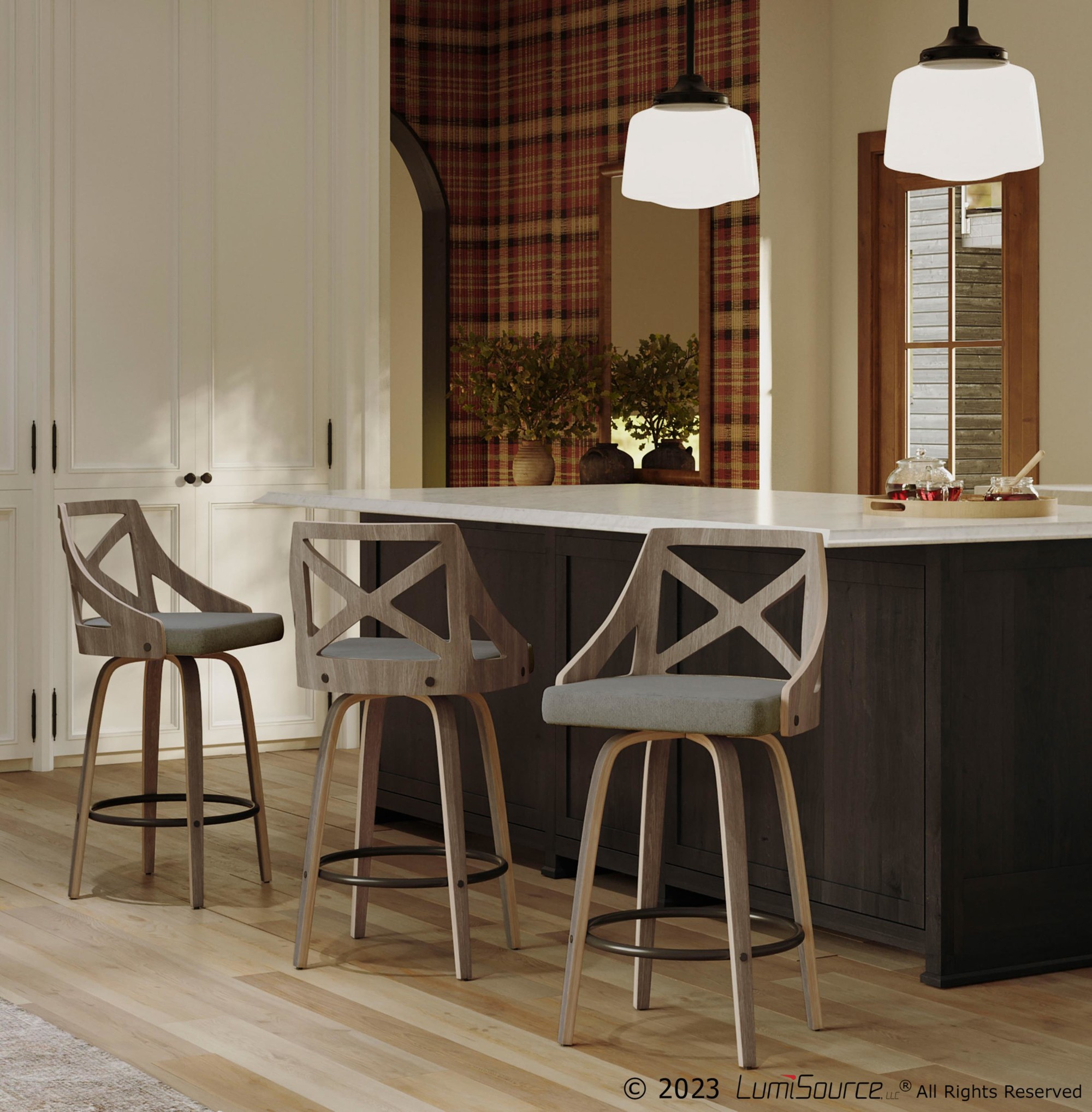 Charlotte Light Grey Farmhouse Swivel Counter Stool (Set of 2) 1 Charlotte Light Grey Farmhouse Swivel Counter Stool (Set of 2)