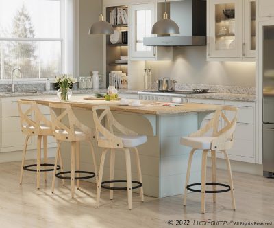 Charlotte White Washed Wood Farmhouse Counter Stools (Set of 2)